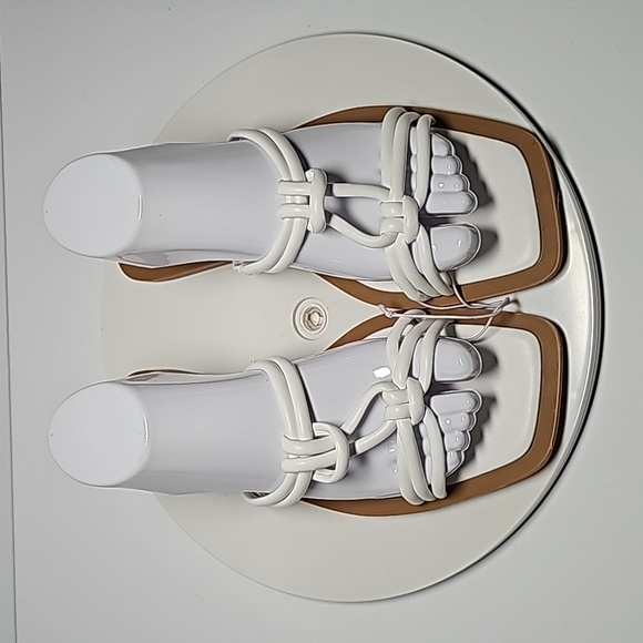Azalea Wang Stetson Sandals Slides Tubular Straps Knotted Square Toe White 10 - Picture 3 of 13